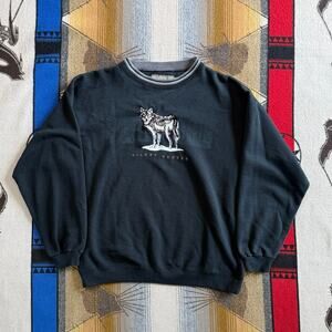 Vintage 90s Headwaters Wolf Outdoor Nature Embroidered Sweatshirt Size Medium